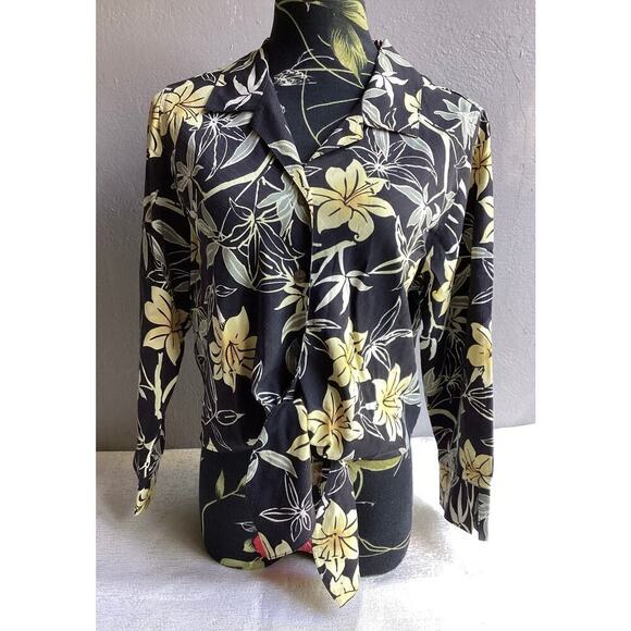 Tommy bahama 100% silk button up long sleeve blouse floral print waist tie - Picture 1 of 4